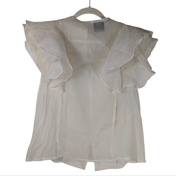 RDY by Rafi Pina Sheer Ruffle Sleeve Blouse Ivory Button Front Feminine Top S - Picture 6 of 12